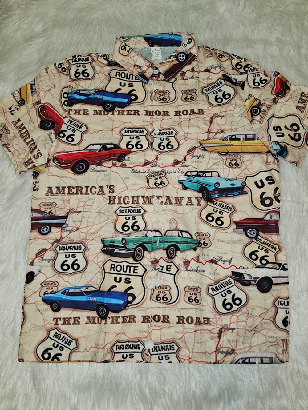 Fun & Quirky Route 66 Button-Up Shirt (Boys Large)